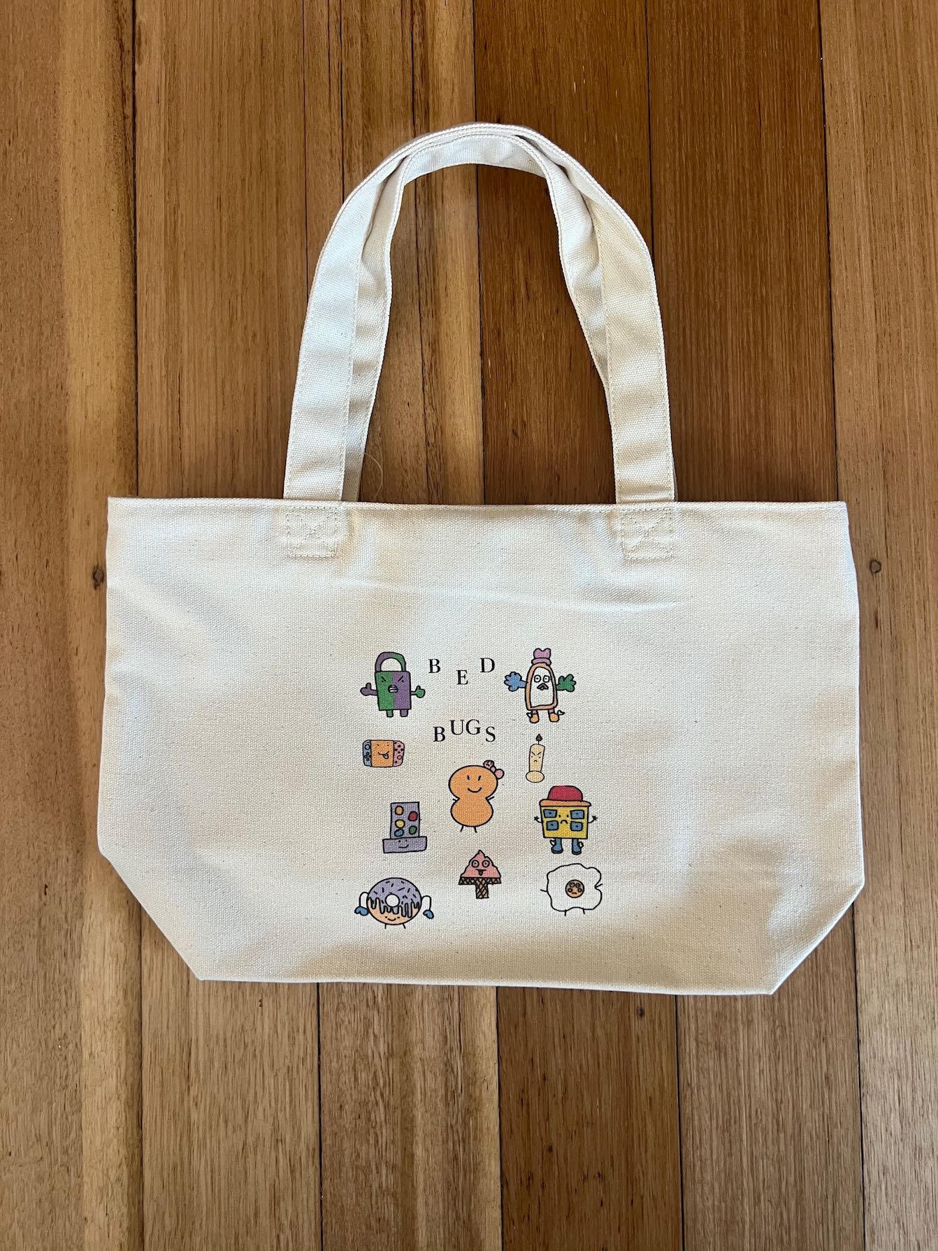 Mini tote bag with multiple Bed Bug characters